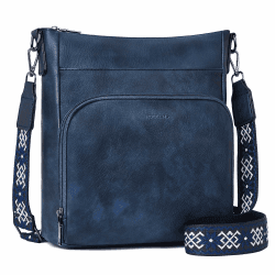 Roulens Umhängetaschen für Damen, Weiches Veganes Leder Mittelgroße Crossbody Bags, Schulterhandtasche mit Reißverschluss Geldbörsenfach auf der Vorderseite A-navy Blau