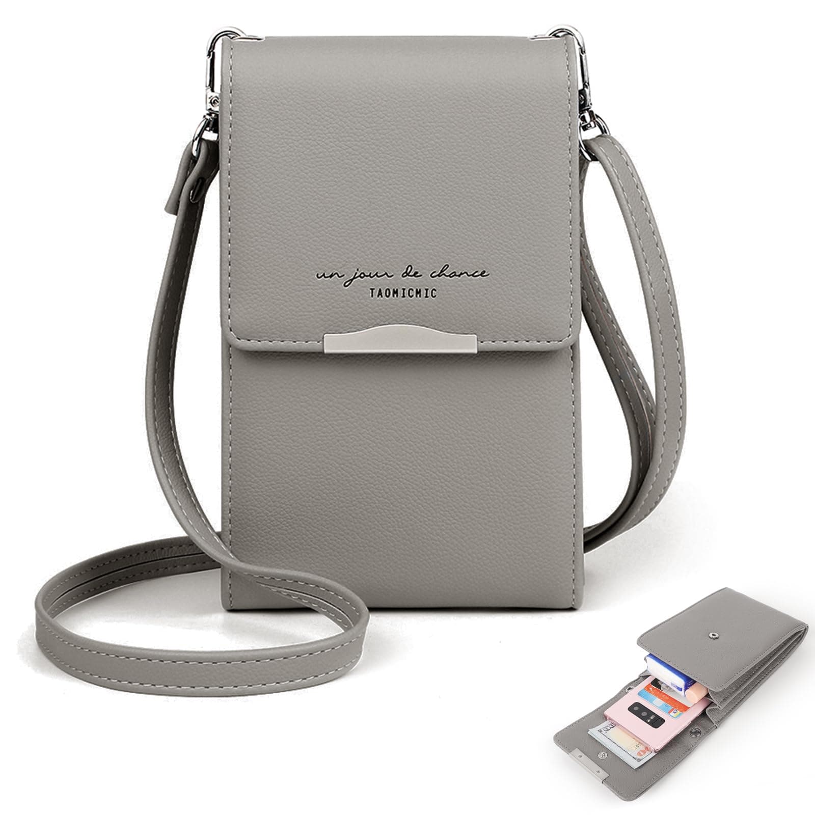 Katech Damen Kleine Umhängetasche, Multifunktionale Handytasche Citytasche Schultertasche mit Vielen Fächern und Kartenfächer, Crossbody Tasche für Damen (Grau)