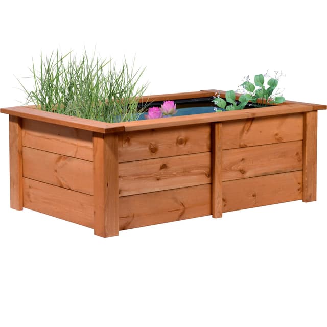 dobar® 29246FSCe Hochteich Kubus | Gartenteich aus robustem Massivholz | Miniteich 200 L für Garten/Terrasse/Balkon | Teich für den Garten inkl. Teichfolie | 120 x 72 x 42 cm | Braun