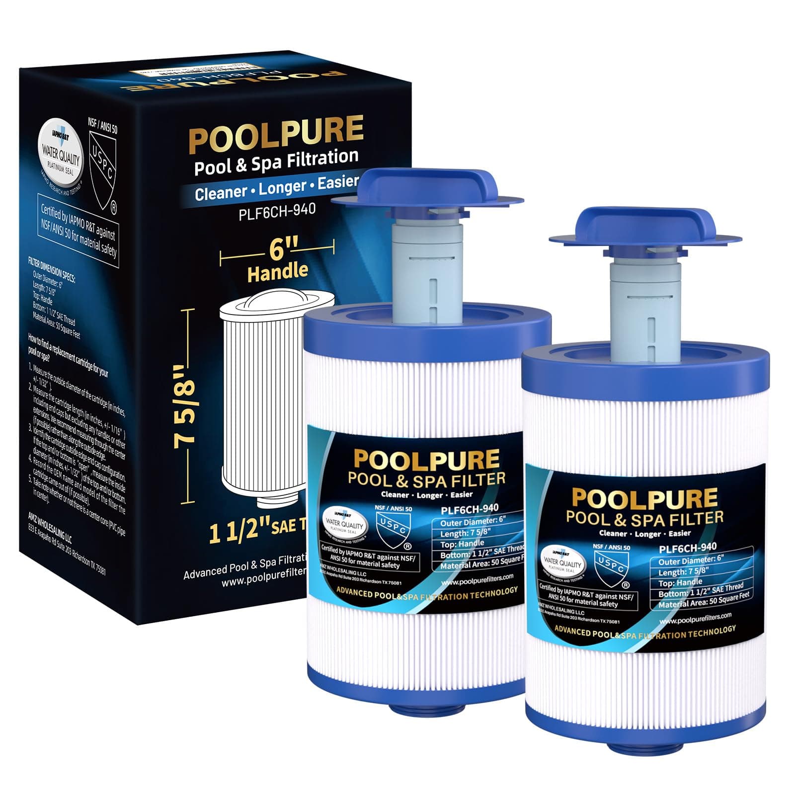 POOLPURE 2 Stück Spa Filter mit Medikamentenbehälter, Whirlpool Filterkartuschen Ersatz für Unicel 6CH-940, Pleatco PWW50P3, PWW50-P3, Filbur FC-0359, Waterway Plastics 817-0050, Jacuzzi Filter 940-RP-2pack