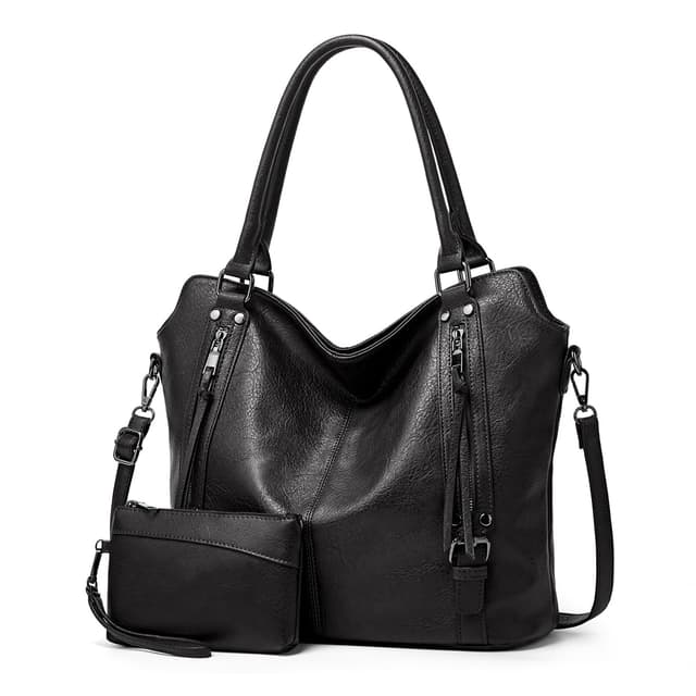 TANTOMI Handtasche Damen, Elegante Vintage Umhängetasche Groß, Weiche Schultertasche Set Damen Crossbody Shopper Tasche mit Abnehmbarem Schulterriemen Schwarz