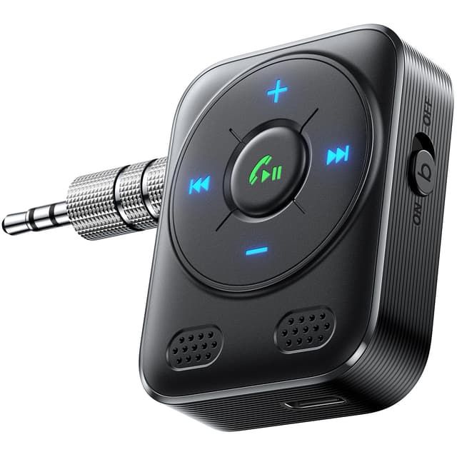 2025 JOYROOM Bluetooth Adapter Auto mit AUX Bluetooth 5.4 Empfänger: BASS & HiFi Stereo, 16h Spielzeit, Dual-Mikrofon Freisprechen,LED-Tasten, AUX Adapter für Autoradio/Kopfhörer/Stereoanlage Schwarz