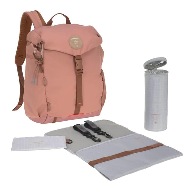 LÄSSIG Baby Wickelrucksack mit Wickelunterlage, Kinderwagenbefestigung, Flaschenwärmer wasserabweisend nachhaltig produziert/Outdoor Backpack, rust, 1 Stück (1er Pack)