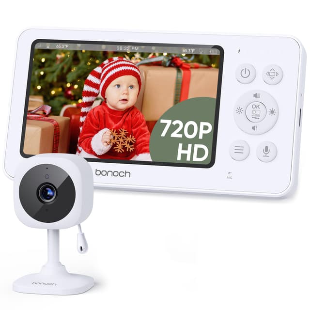bonoch 4,3 Zoll Babyphone mit Kamera, 720p 4000mAh Akku Video Babyphon ohne WLAN, Nachtsicht, Beidseitige Audiofunktion, VOX-Modus, Temperatursensor, 8 Schlaflieder, 2X, 3X, 4X Zoom 4.3" 720p with 1 Camera