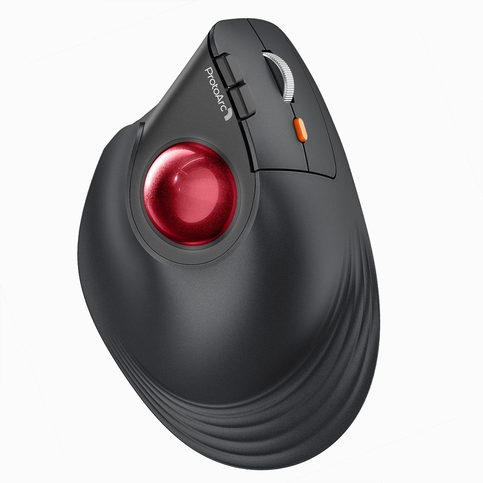 ProtoArc EM05 NL Vertikale Trackball Maus, Kabellos Bluetooth Ergonomische Rollerball Maus mit Fingerbedienung, Wiederaufladbare, 3-Geräte Verbindung, Kompatibel mit iPad Mac PC Laptop - Rot