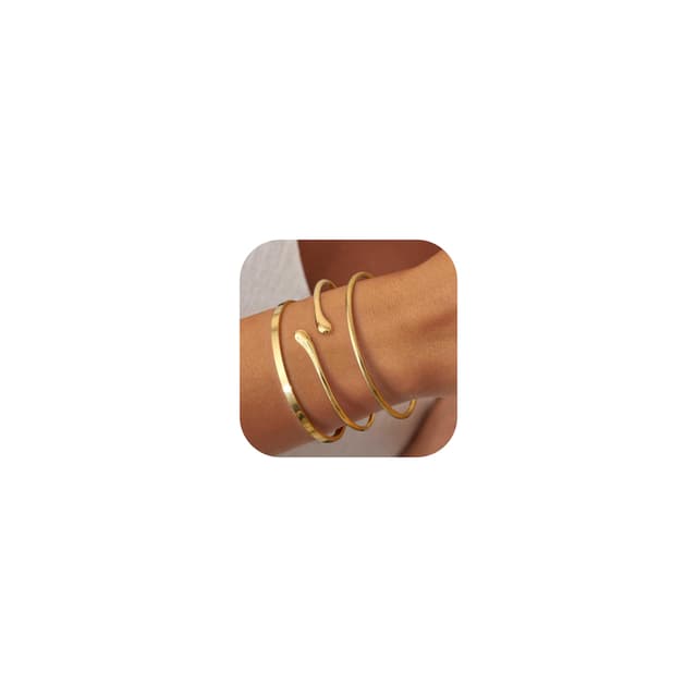 YADOCA Armreif Gold Armband Damen Gold Armband, 3PCS Armband Set,18K Gold Edelstahl Armkette Gold Damen Armbänder Damen Schmuck, Silber Armreif Dame, Valentinstag für Sie Frauen