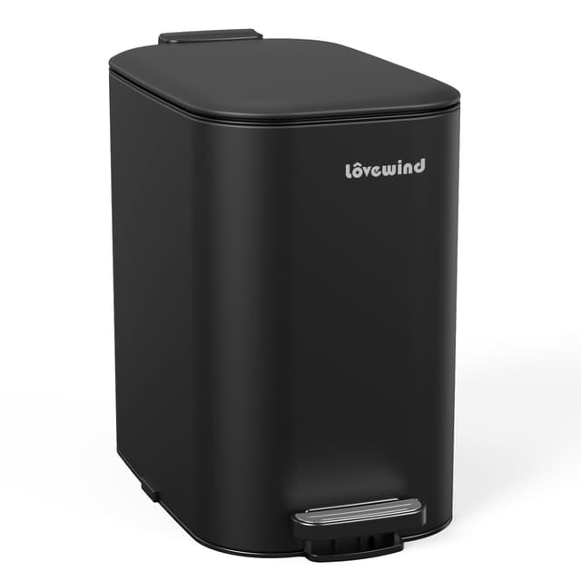 lovewind Mülleimer 20L mit Fußpedal, Schmaler Abfalleimer, Leise Schließender Deckel, Entnehmbarer Inneneimer mit Griffen & Taschenhalterung, Leicht zu Reinigen für Küche, Büro, Bad, Wohnzimmer 20L Schwarz