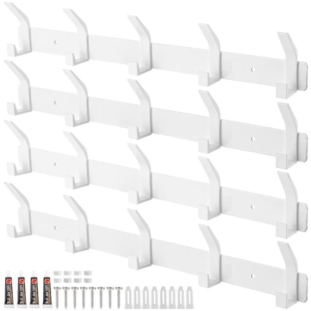 Oungy 4 Stück Kleiderhaken Wand, Garderobenhaken mit 5 Haken, Aluminiumlegierung Garderobenleiste Weiß, Kleiderhaken Garderobe, Kleiderhakene Weiß für Garderoben, Küche, Schlafzimmer und Badezimmer