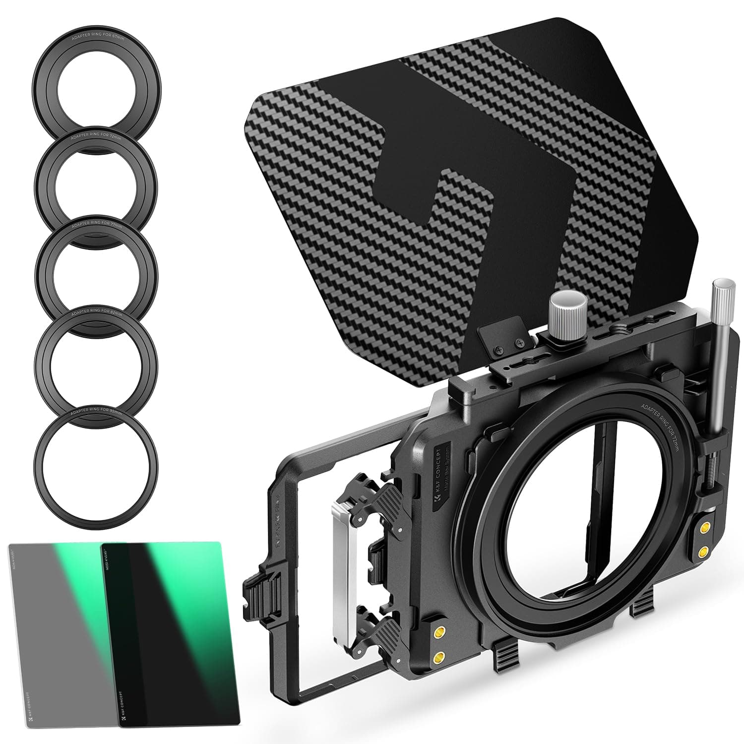 K&F Concept Kit Matte Box mit ND4 ND32 4 x 5.65 Filter für DSLR und spiegellose Kameras, kompatibel mit 67mm/72mm/77mm/82mm/95mm Objektiven Matte Box+ND4+ND32