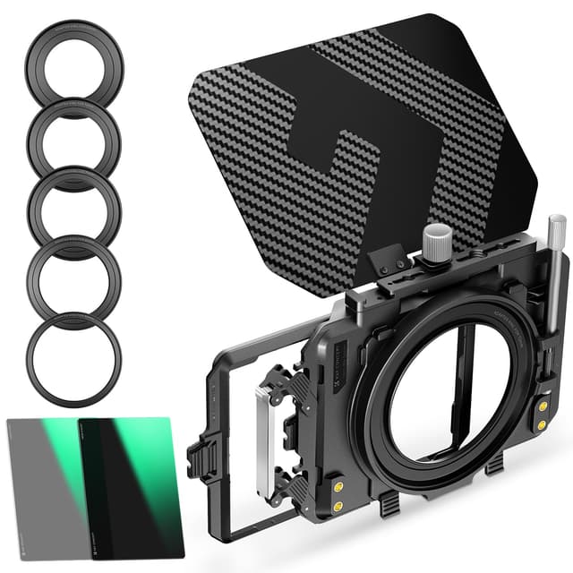 K&F Concept Kit Matte Box mit ND4 ND32 4 x 5.65 Filter für DSLR und spiegellose Kameras, kompatibel mit 67mm/72mm/77mm/82mm/95mm Objektiven Matte Box+ND4+ND32