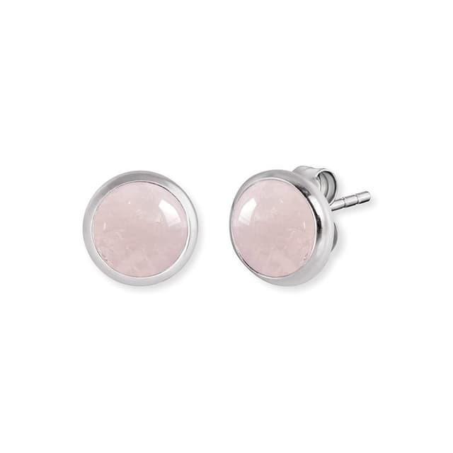 Engelsrufer Damen Ohrstecker Creole aus Sterling Silber mit Kraftstein, Steckverschluss/Clipverschluss, nickelfrei, Allergiker geeignet Rosenquarz Ohrstecker