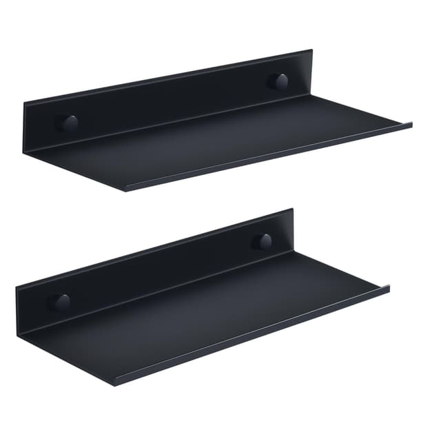 HNVNER Schwarz Duschablage Ohne Bohren, Metall Kleines Wandregal 2er Set, 30cm Badezimmer Regal Duschkorb, Dekorative Wandboard für Wohnzimmer, Küche, Bad, Schlafzimmer, Büro Schwarz 30CM