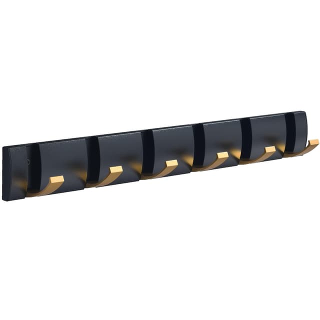 maifey Garderobenleiste mit 6 Haken, Schwarzgold Moderne Kleiderhaken Garderobe, Klappbar Jackenhalter Wand für Mänteln, Hüten, Schals, Regenschirmen und Schlüsseln 6 Haken Schwarz + Gold