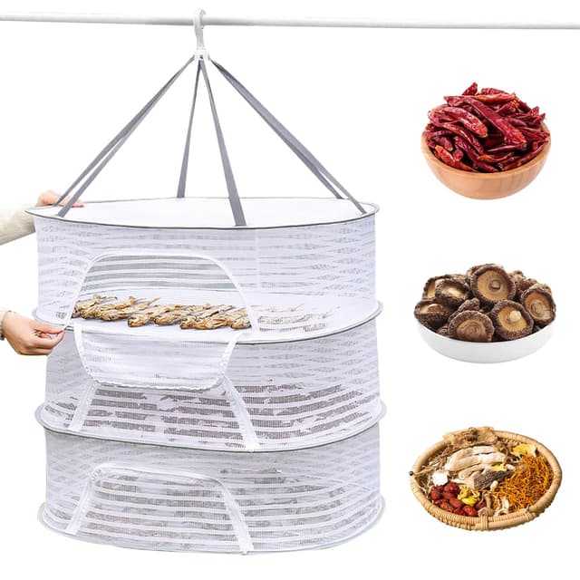 3-Lagiges Kräutertrockennetz Mesh Trockennetz HäNgendes Trockennetz mit Reißverschluss Klappbar Aufhängen Trocken Netze Mesh Trockennetz für Kräuter, Pflanze, Fleisch, Blumen, Zwiebeln, Gemüse Grau