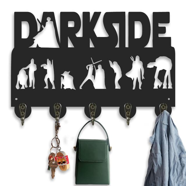 Schlüsselhaken, Film Thema Wand Mount Organizer, Holz Schlüsselhalter mit 5 Metallhaken, 19*29*3cm schwarze Wohndekoration für Lagerung, Geschenk für Jungen/Mädchen Science Fiction Liebhaber (A)