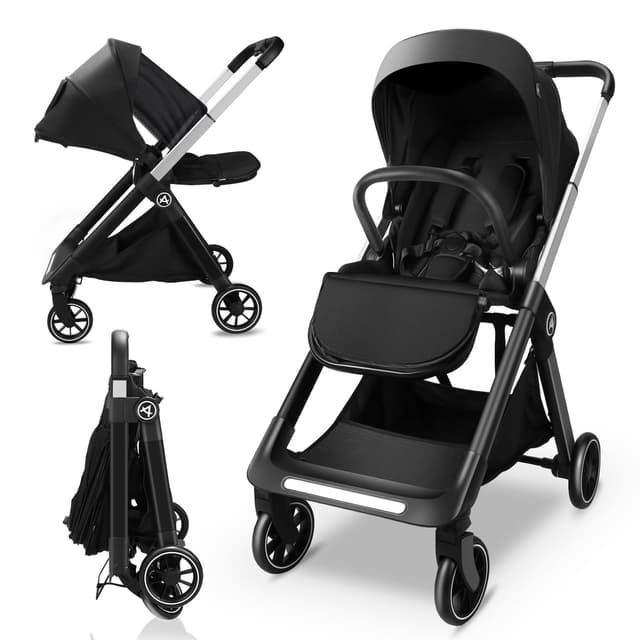 AOODIL Buggy Wendbarer Kinderwagen, Kompakter Kinderwagen, Kinderbuggy Klappbar Liegebuggy, Faltbarer Kleinkinderbuggy mit übergroßem Korb, Buggy mit Liegefunktion für 0-36 Monate, bis 22 kg (Black)