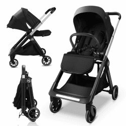 AOODIL Buggy Wendbarer Kinderwagen, Kompakter Kinderwagen, Kinderbuggy Klappbar Liegebuggy, Faltbarer Kleinkinderbuggy mit übergroßem Korb, Buggy mit Liegefunktion für 0-36 Monate, bis 22 kg (Black)