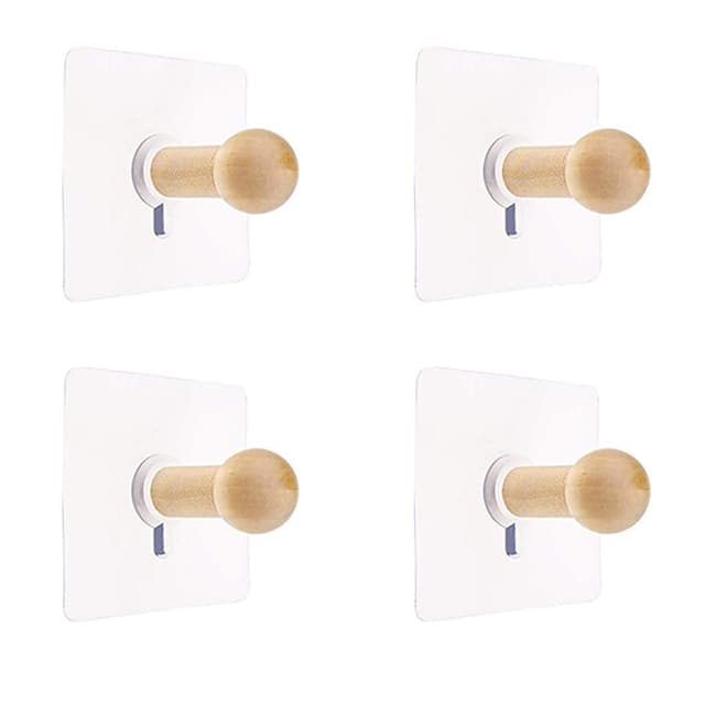 Mirrwin Holzhaken Garderobenhaken Holz Huthaken Türhaken Wandhaken Holz für Bademantel Hat Kleidung Wandhalterung Haken Aufhänger Handtuch Rack Schlafzimmer Dekoration Holz Haken Mehrzweck 4 Stück