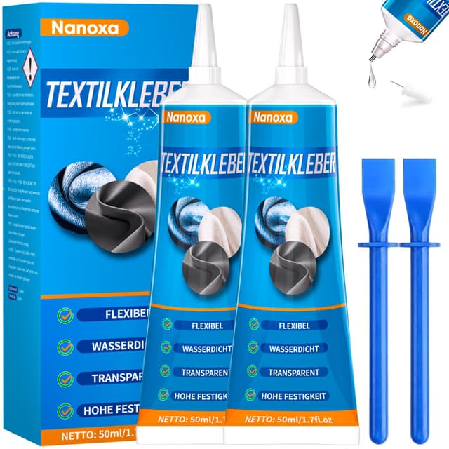 Nanoxa Textilkleber, 100ml Textilkleber Waschmaschinenfest, Extra Stark Permanenter Stoffkleber Textilkleber für Stoffe, Kleidung, Leder, DIY-Bastelarbeiten, Puppenreparatur, Textilien, Filz, Aufnäher