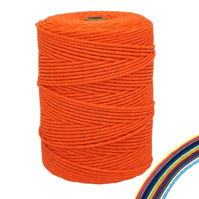 FORBELL Makramee Garn, 3mm x 300m Premium Baumwollgarn, DIY Handwerk (Orange, 3 mm x 300 M) Orange 3 mm x 300 M