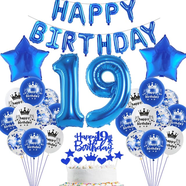 Blau Luftballon 19. Geburtstag Junge deko Folienballon 19 Tortendeko 19 Geburtstags Junge dekoration happy Birthday Girlande Banner Blau Geburtstagsdeko 19 jahre Ballon deko 19. Geburtstag