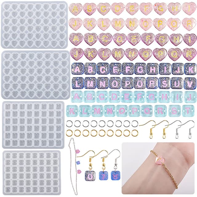 Bekecidi 204Pcs Silikon Alphabet Harz Formen Kit - Buchstabe Silikonformen Buchstaben Epoxy Harz Gießen Formen zum Basteln DIY Brief Armbänder Ohrringe Anhänger hängende Ornamente Craft Kits