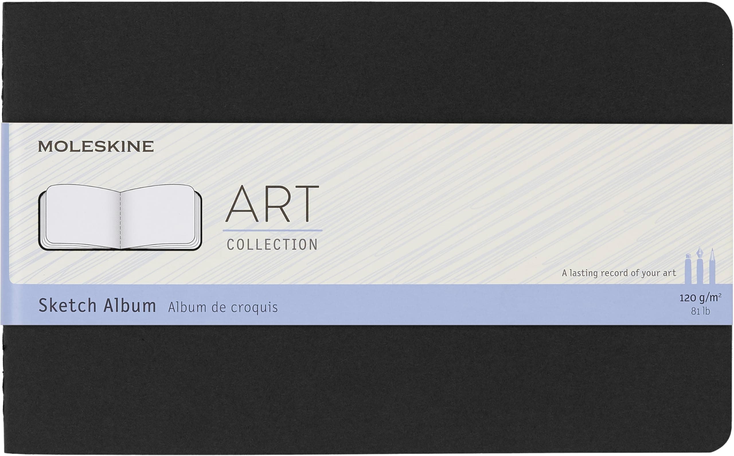 Moleskine Art Collection Skizzenalbum (Skizzenbuch, Hardcover, Papier geeignet für Stifte, Bleistifte und Holzkohle, Großformat 13 x 21 cm, 88 Seiten) schwarz schwarz Large/A5