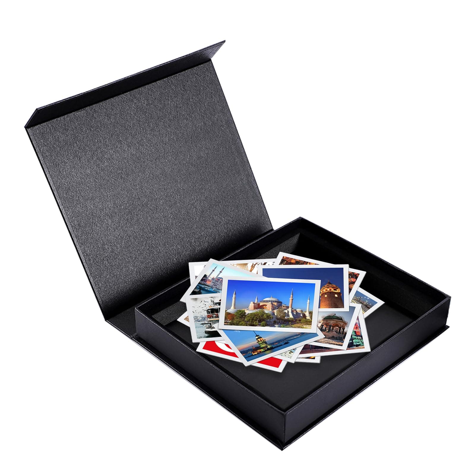 JINGHANGER Fotoaufbewahrungsbox mit Deckel 21,5x25x4 cm Fotohalter Fotoboxen aus Karton Foto Organizer Box für Postkarten Fotos Dokumente Scrapbooking Andenken (Schwarz)