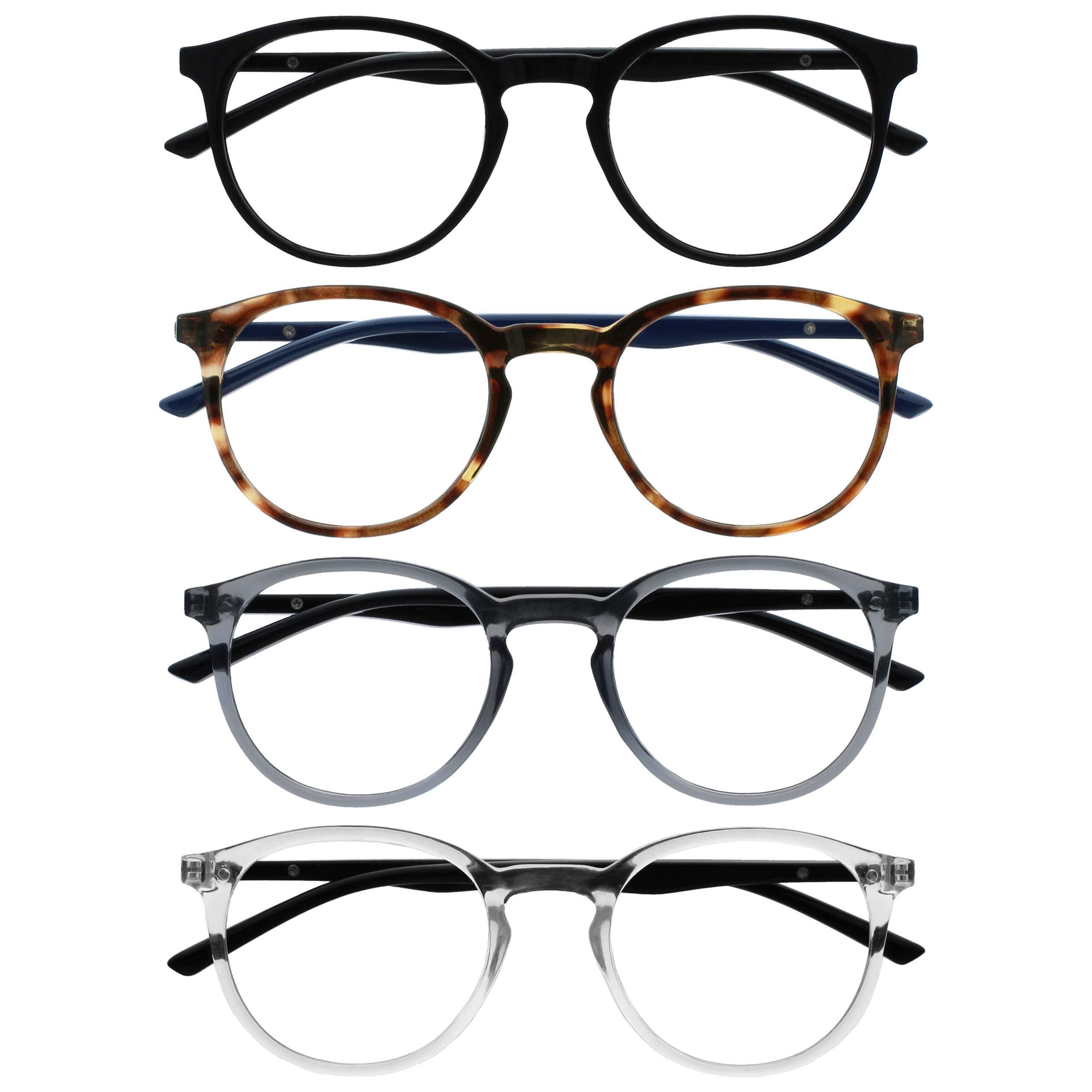 OPULIZE Met 4er-Pack Lesebrille Groß Runden Herren Damen Federscharniere