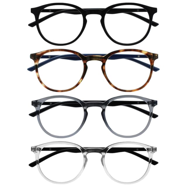 OPULIZE Met 4er-Pack Lesebrille Groß Runden Herren Damen Federscharniere