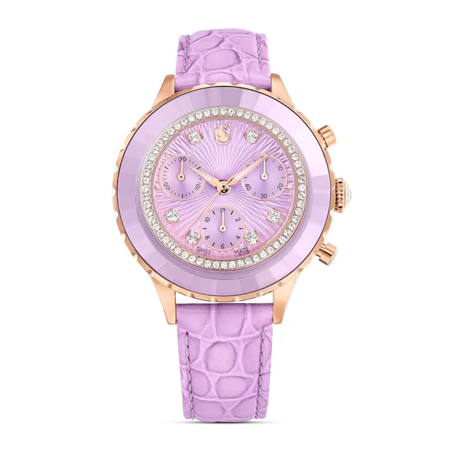 Swarovski Octea Chrono Kollektion Uhr, Swiss Made Chronograph mit Roségold-Finish und Lederarmband Roségold-finish Violett