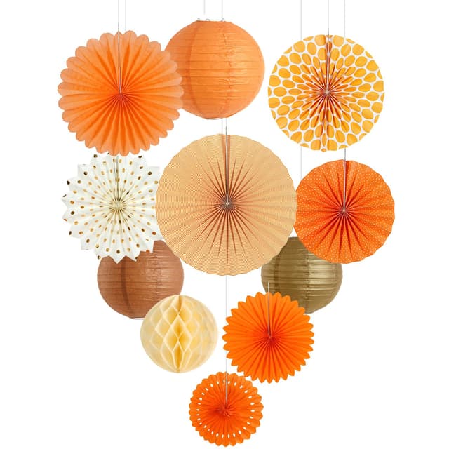 Easy Joy 1 Set Orange Seidenpapier Fans,Papier Laterne Fächer und Wabenbälle Dekorpapier Kit für Aperol Spritz Deko,Geburtstag Hochzeit Baby Dusche Parteien Hauptdekorationen