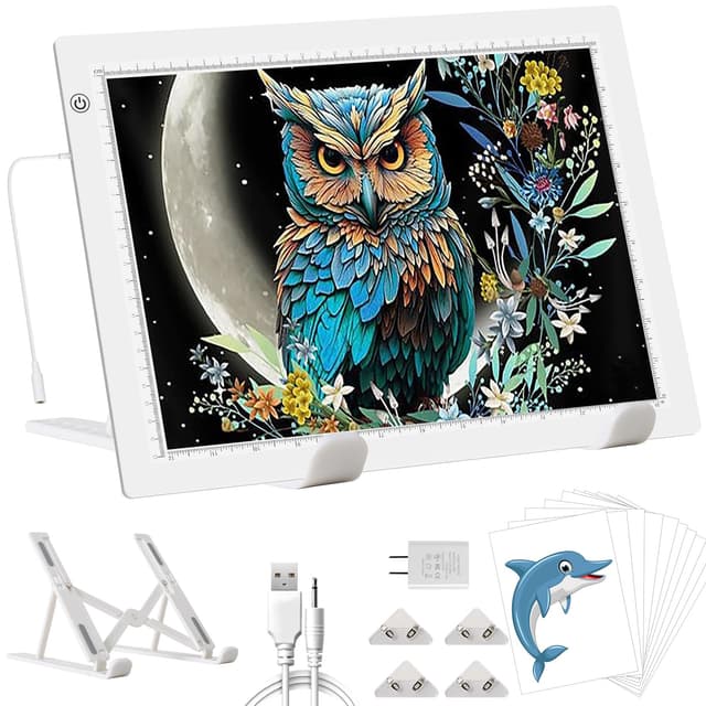 YINGWOND Leuchttisch A3 mit Ständer, Ultra-dünne Diamond Painting Leuchttisch mit Adapter Stufenlos Dimmbar Licht pad für Diamond Painting, Zeichnen A3-Weiß-Ständer