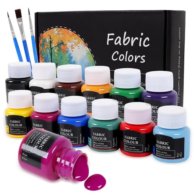 LiBozd Stoffmalfarben Textilfarben Waschfest | Set aus 12 x 25ml Stofffarben in Fläschchen | Zum Bemalen von verschiedenen Textilien 12 Farben