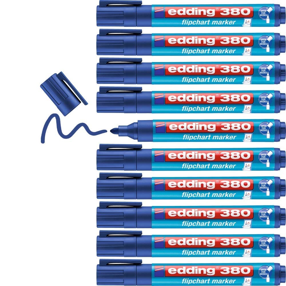 edding 380 Flipchart-Marker - blau - 10 Stifte - Rundspitze 1,5-3 mm - Stift zum Schreiben, Zeichnen und Markieren auf Flipcharts - Tinte schlägt nicht durch Papier - trocknet nicht aus - farbintensiv