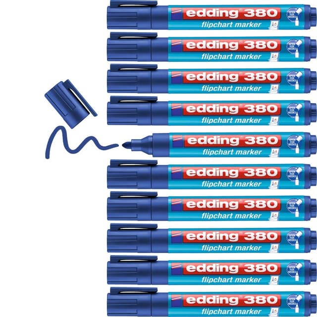 edding 380 Flipchart-Marker - blau - 10 Stifte - Rundspitze 1,5-3 mm - Stift zum Schreiben, Zeichnen und Markieren auf Flipcharts - Tinte schlägt nicht durch Papier - trocknet nicht aus - farbintensiv