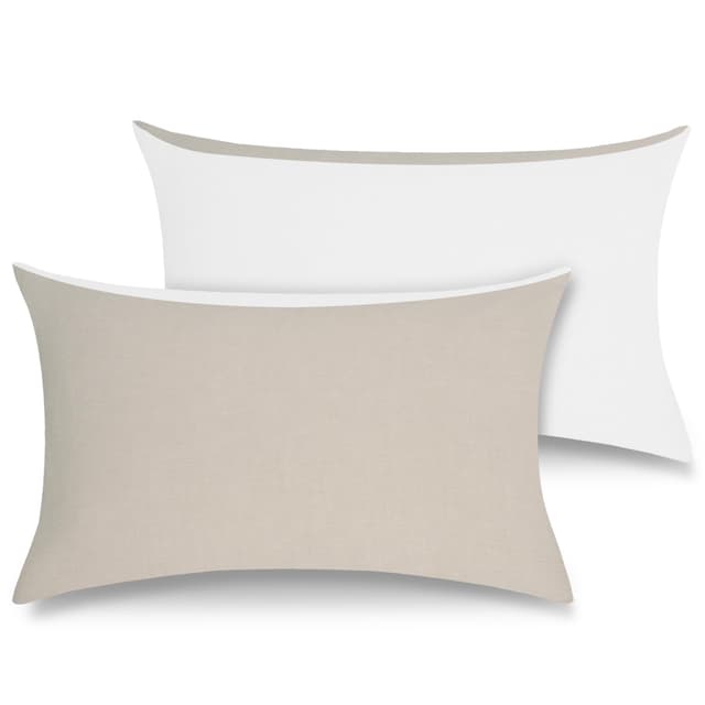 ATsense Kissenbezug 40 x 80 Beige Grau, Kissenbezüge 2er 100% Gewaschene Baumwolle mit Leinen Textur, Kopfkissenbezug ÖkoTex Zertifiziert & für Allergiker Geeignet, Atmungsaktiv und Weich 80 x 40 cm, 2 Stück Beige-grau