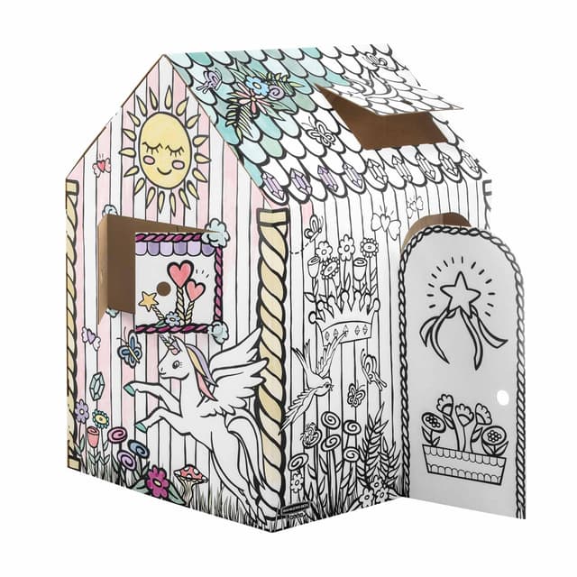 BANKERS BOX Einhorn-Spielhaus aus Pappe für Kinder XXL (81,3x96,5x121,3cm) - Puppenhaus und Einhorn-Spielzeug aus farbigem Karton - FSC-Zertifiziert und recycelbar - Bastelspaß für Kinder ab 3 Jahren