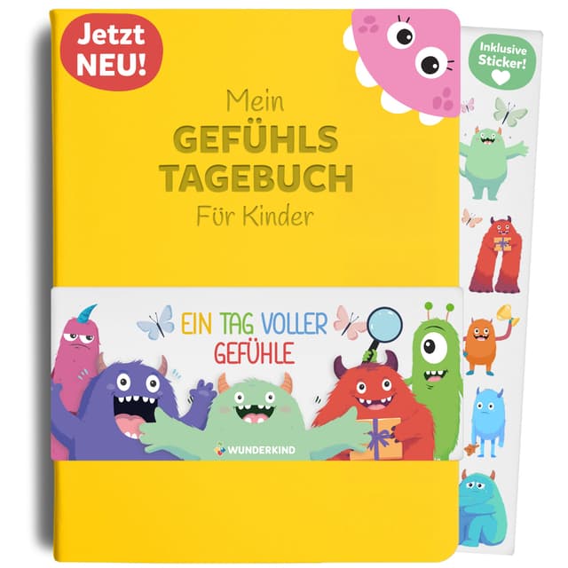 Wunderkind Gefühlstagebuch Kinder 6-12 Jahre | Tagebuch Mädchen und Jungs | Gefühle Buch Kinder | Für ein gutes Gefühl | Dankbarkeitstagebuch für Kinder (inklusive 15 Spiele, Sticker & Hörbuch)
