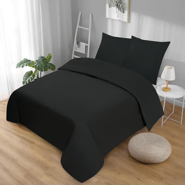 Softex Royal Microfaser Bettwäsche, 200 x 220. cm, Schwarz, weich, anschmiegsam und bügelfrei, 3-teiliges Set: 1 Bettbezug + 2 Kissenbezug, 80 x 80 cm 200x220 cm Schwarz