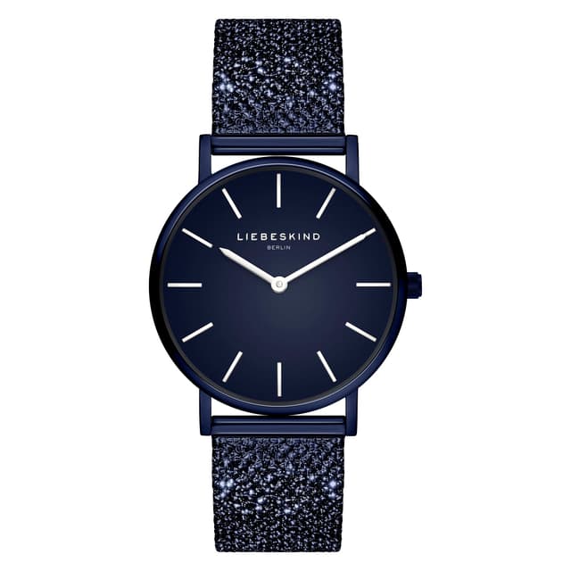 LIEBESKIND BERLIN Damenuhr – Runde Quarzuhr 34mm – Glitter Mesharmband – 5ATM wasserdicht – Modern & elegant – In verschiedenen Farben erhältlich Blau