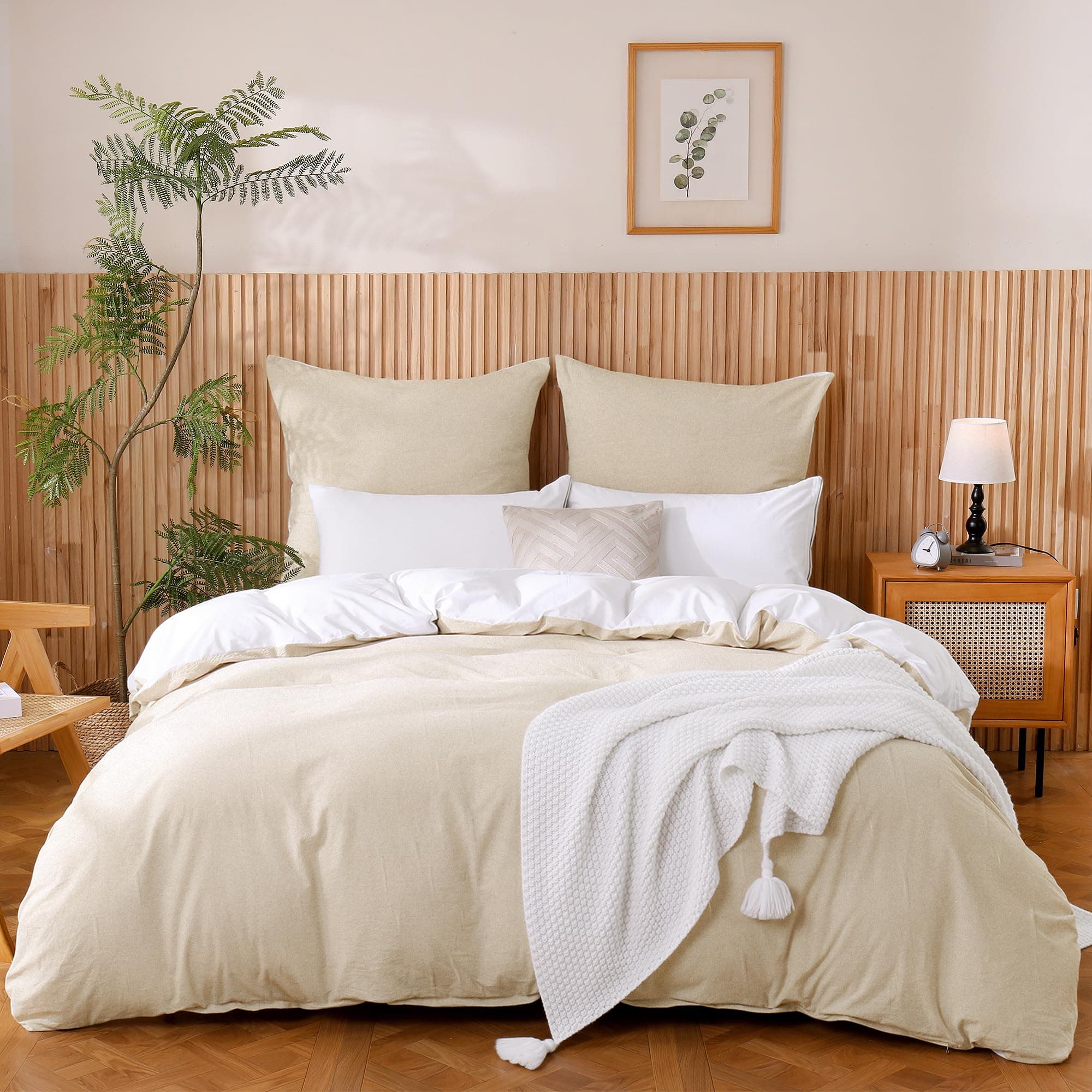 ATsense Bettwäsche 135x200 Baumwolle 4teilig, Beige Bettwäsche-Sets 100% Gewaschene Baumwolle mit Leinen Textur, Oeko-TEX für Allergiker 2 Bettbezug mit 2 Kissenbezüge 80x80 cm 2x135x200 cm+2x80x80 cm Beige