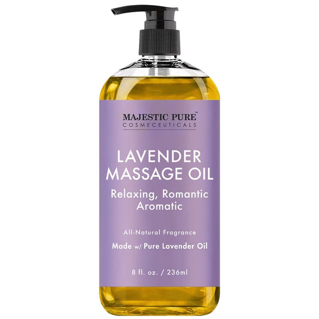 MAJESTIC PURE Lavendel-Massageöl für die Massagetherapie – Erfrischend und entspannend – Natürliche Öle mit ätherischem Lavendelöl – für alle Hauttypen – Männer und Frauen – 236 ml