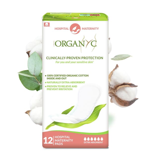 Organyc 100% zertifizierte Bio-Baumwoll-Schwangerschaftseinlagen für empfindliche Haut - ideal für die ersten Tage, Packung mit 12