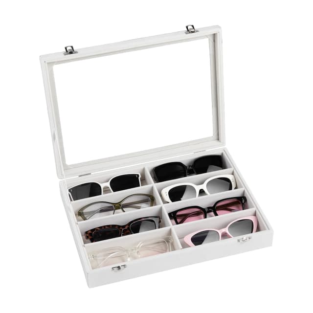 Frebeauty Samt-Organizer, Samt-Tablett, Brillen-Organizer, Sonnenbrillen-Tablett mit transparentem Deckel, Sonnenbrillenetui, Brillenetui, Uhren-Display Weiß With lid