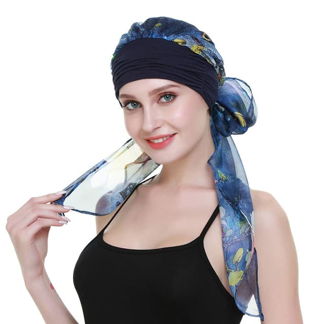Krebs headcovers für Chemo - Patienten Hut, schal Gap für Frauen Denim Blue