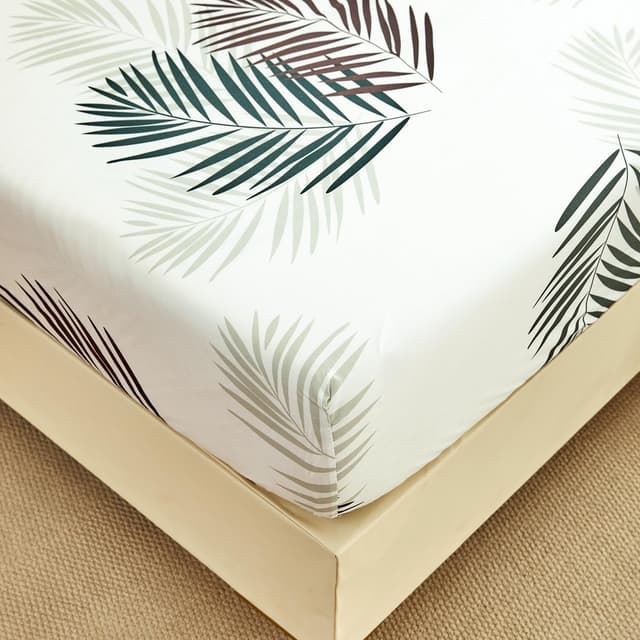 Spannbettlaken 160x200 cm - Tropische Palmenblätter Muster - Spannbettuch Bis 30 cm Matratzenhöhe - Bettlaken Weiche Polyester-Mikrofaser Weiß Weiß 160 x 200 x 30 cm