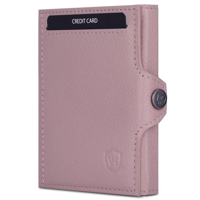 VON HEESEN Slim Wallet mit XXL Münzfach & RFID-Schutz - Leder Geldbeutel - Mini Geldbörse für Herren und Damen - Kartenetui Echtleder Karten Portemonnaie klein - Kreditkartenetui Lavendel