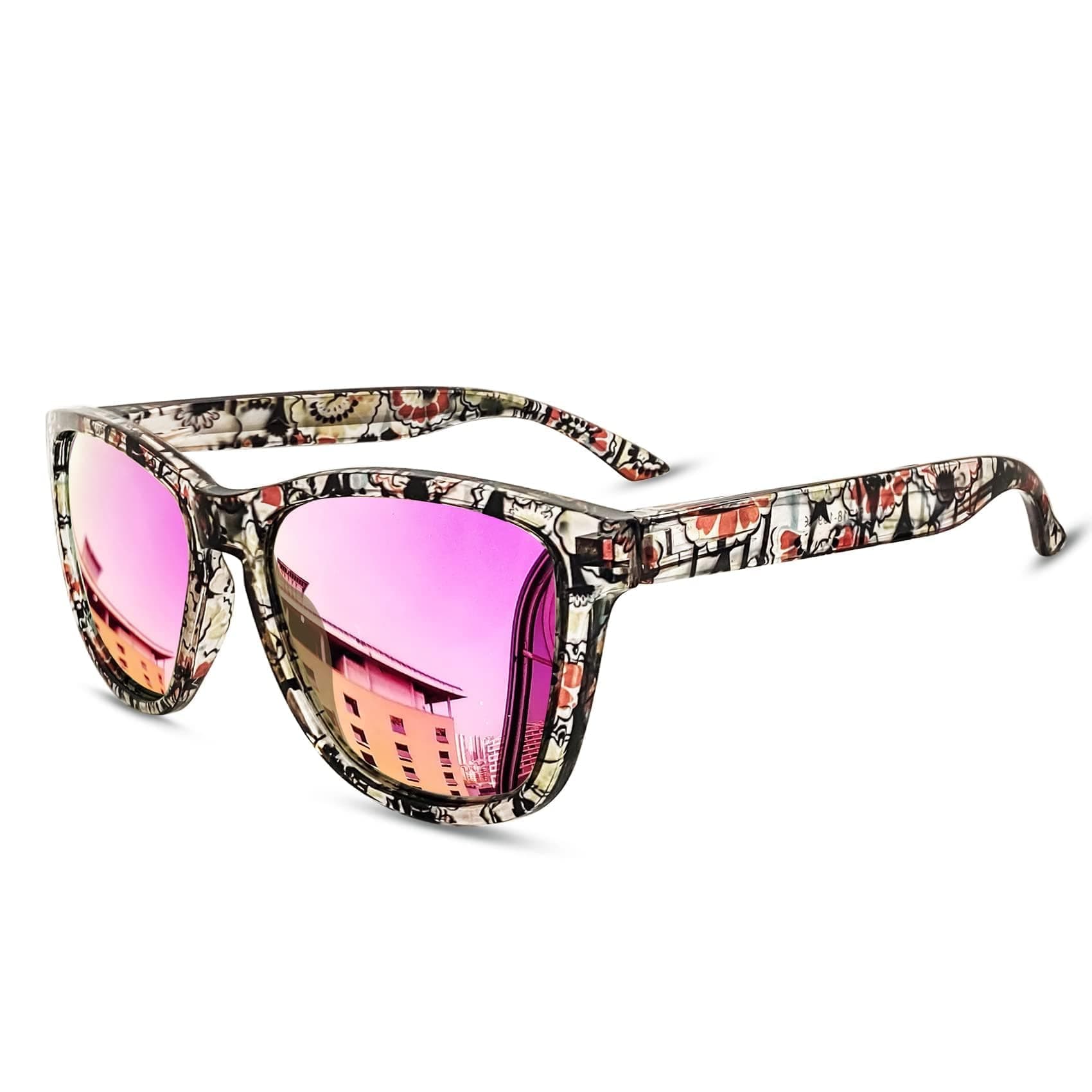 KANASTAL Polarisierte Sonnenbrille Herren Damen Klassische Rechteck Sonnenbrille UV400 Schutz Retro Unisex Brille für Reise Wandern und Alltag K-rosa/Verspiegelt