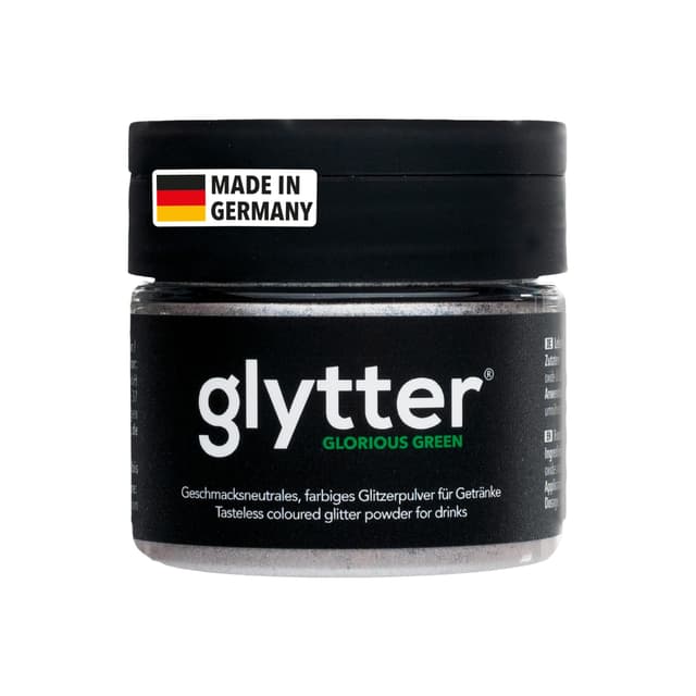 Glytter Glitzerpulver für Getränke (Grün) - essbarer Glitzer für Drinks & Flüssigkeiten, z.B. für Likör, Sekt, Cocktails - trinkbares & geschmacksneutrales Glitzerpulver - Glitzerpuder, Glitzer-Staub